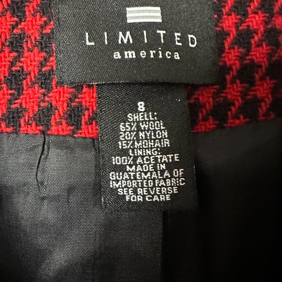 Limited Blazer Jacket sz S red black herringbone Wool Mohair blend career - Picture 3 of 5